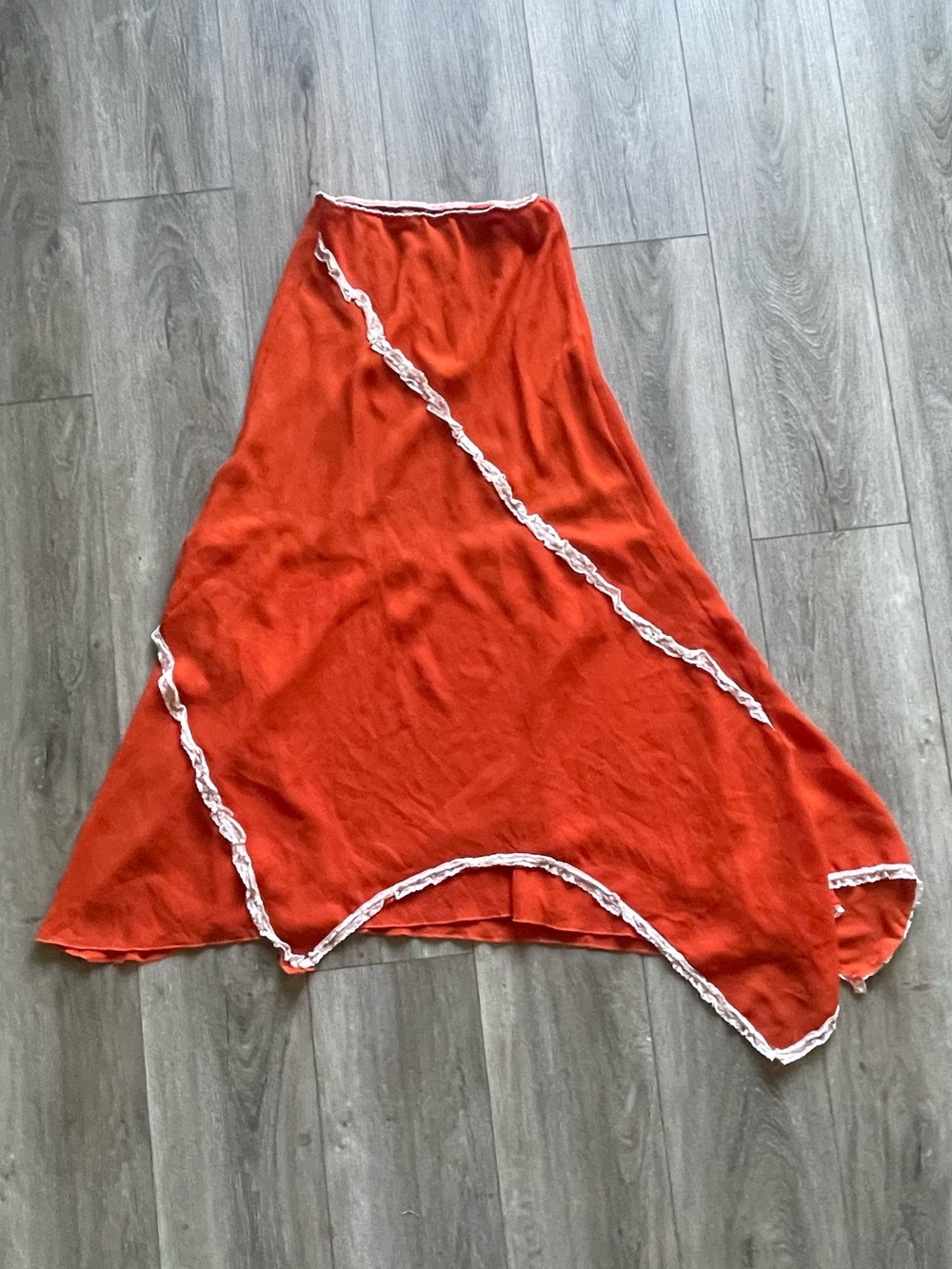 Women's Orange Asymmetric Chiffon Skirt with White Trim